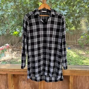 Alice + Olivia Women's Black & White Plaid Long Sleeve Tunic Top Size L